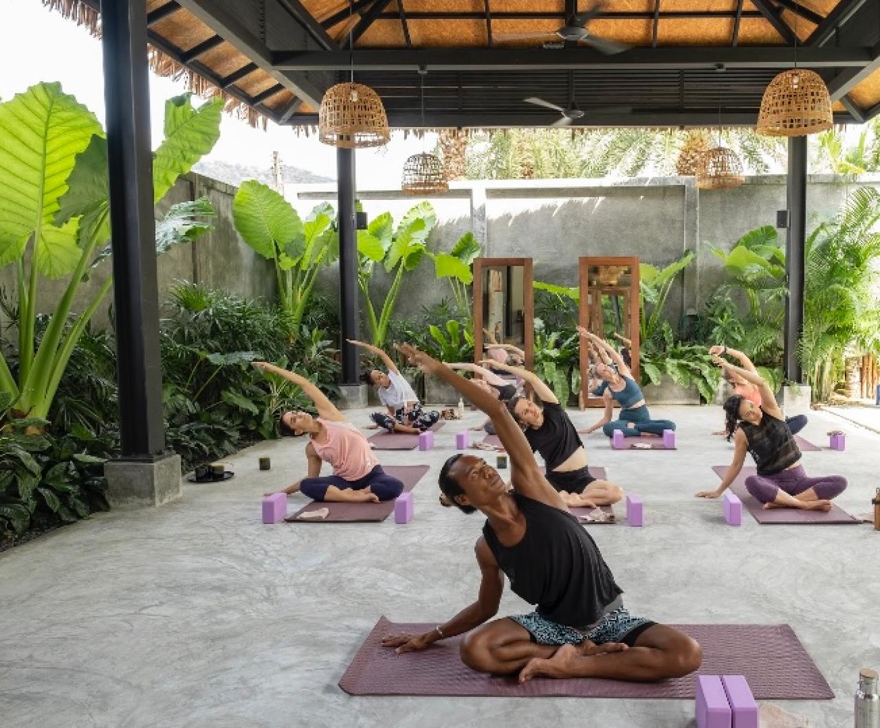 Yoga in the outdoor Shala at Lan Sabai